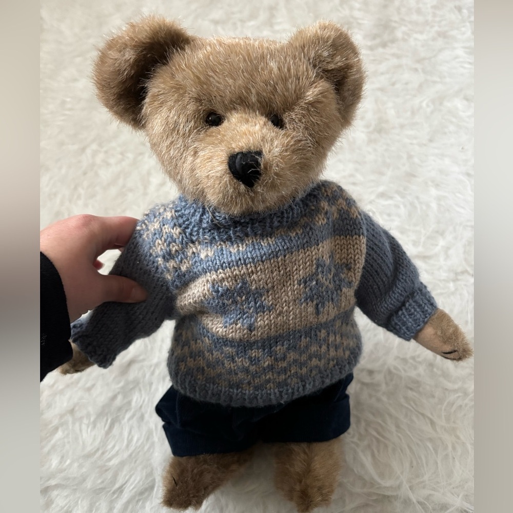 Boyds Bears Stuffed Bear with Navy Overalls & Light Blue Sweater